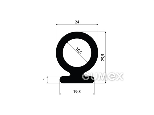 Pryžový profil tvarový s dutinkou, 29,5x24mm, 70°ShA, NBR, -40°C/+70°C, černý